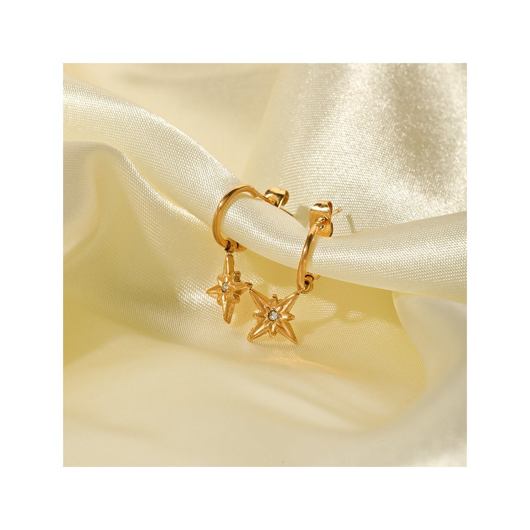 Boucles d'Oreilles Pendentif Fleur de Soleil - Acier Inoxydable Plaqué Or 18K