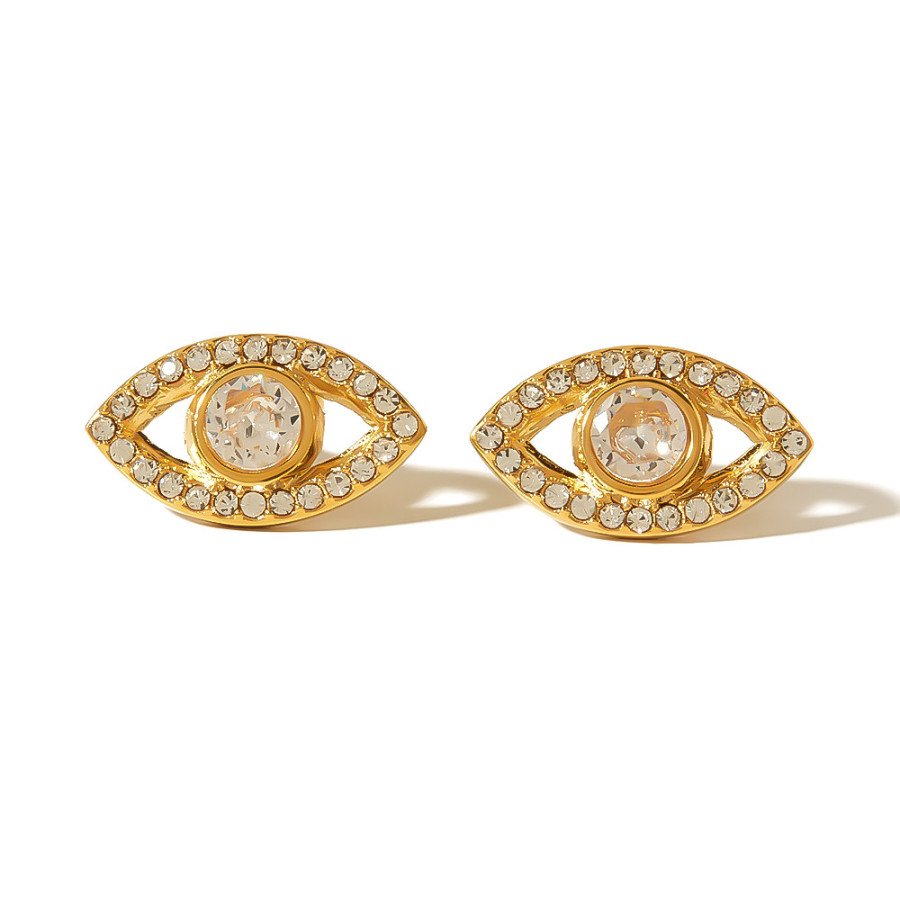 Boucles d'oreilles acier Œil Zircone En Acier Titane Plaqué Or 18K