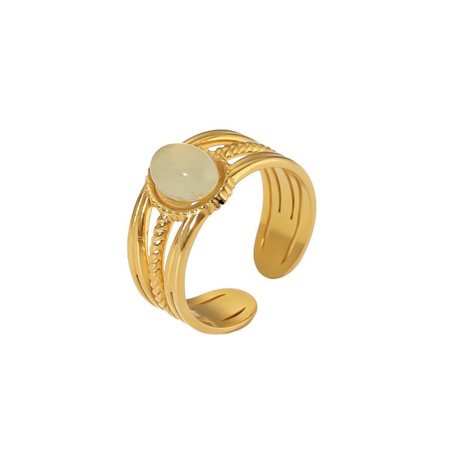 Bague ajustable avec Pierre verte claire | Bague en acier inoxydable plaqué or 18k