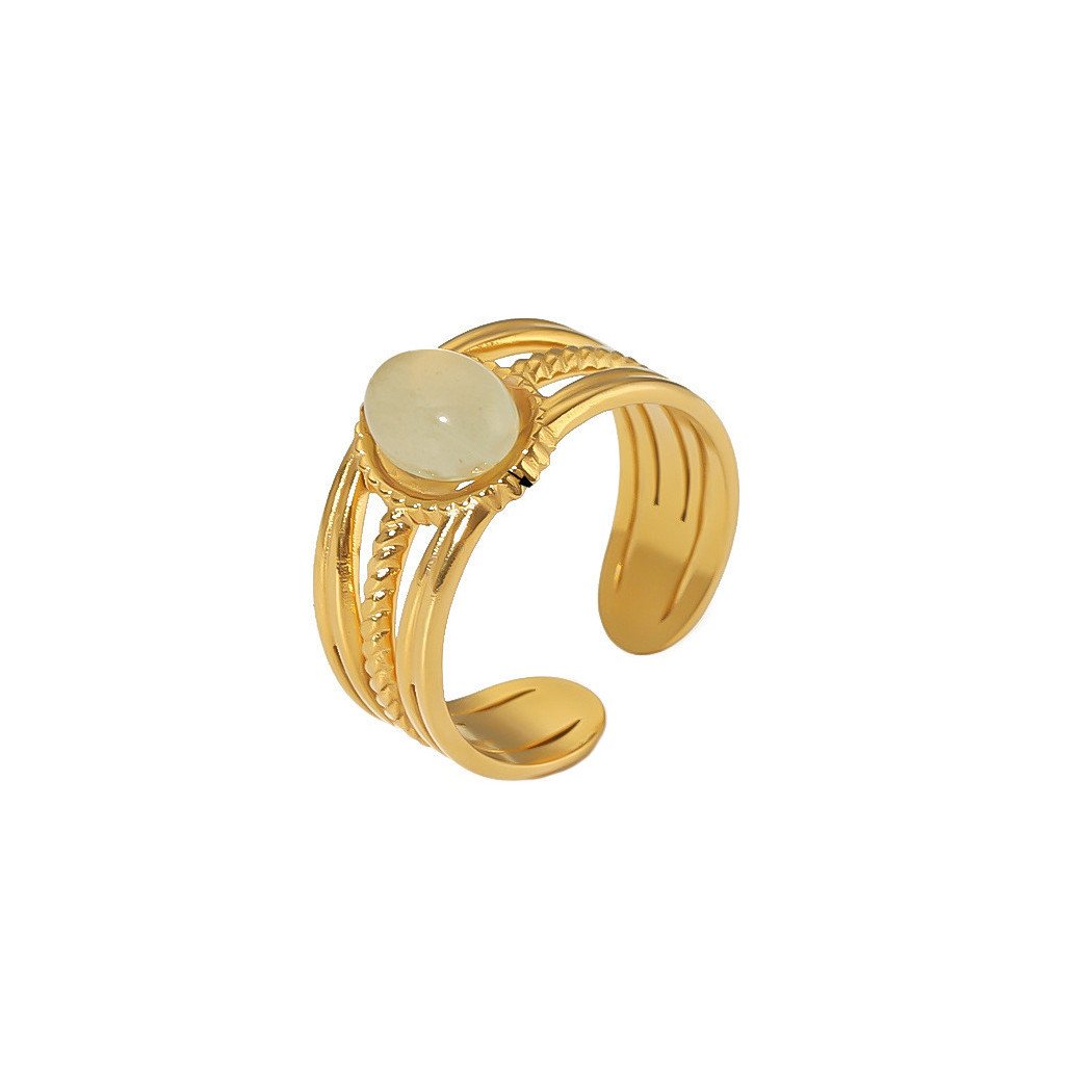 Bague ajustable avec Pierre verte claire | Bague en acier inoxydable plaqué or 18k