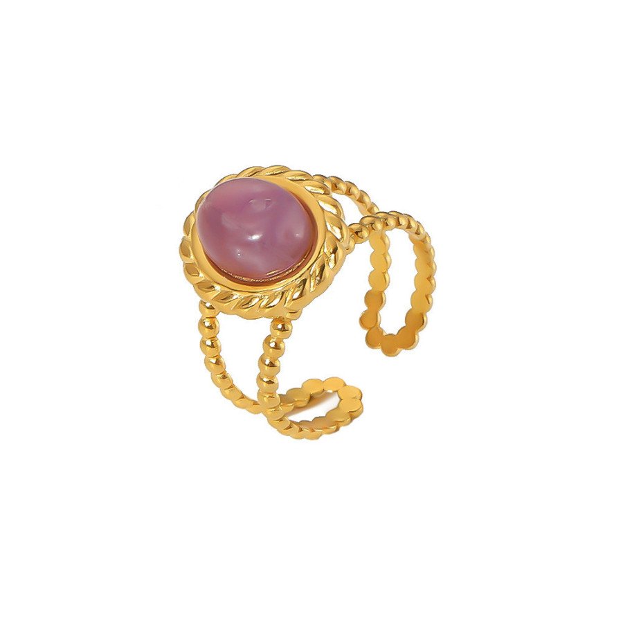 Bague ajustable avec Pierre violette| Bague en acier inoxydable plaqué or 18k