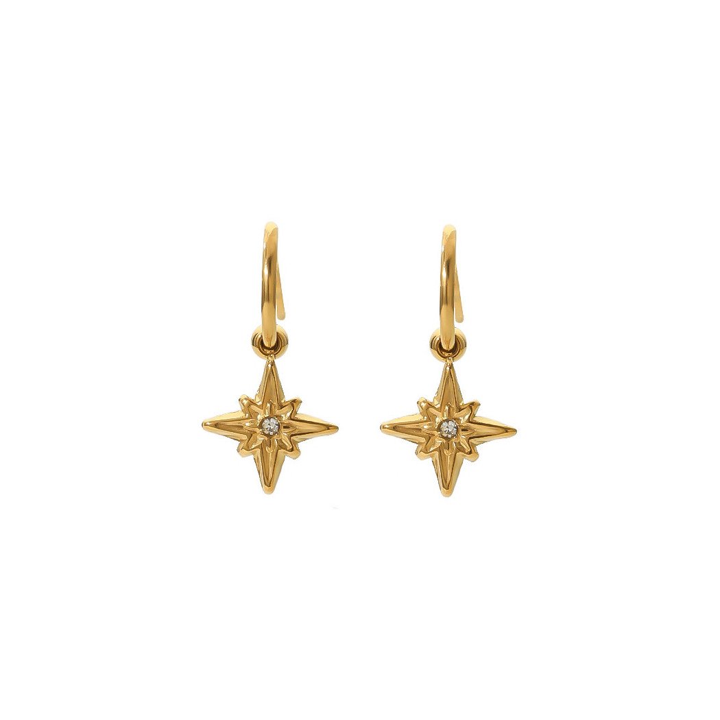 Boucles d'Oreilles Pendentif Fleur de Soleil - Acier Inoxydable Plaqué Or 18K