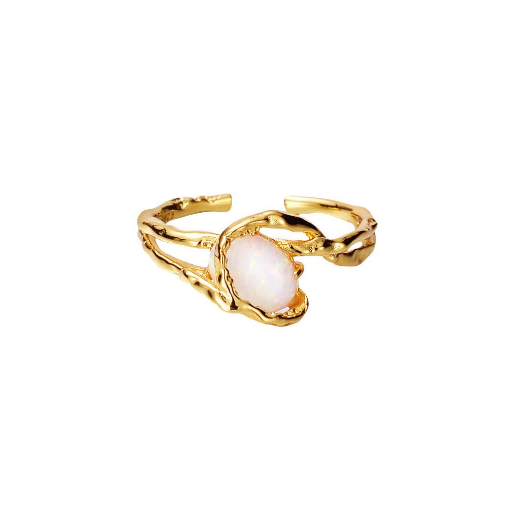 Bague ajustable en argent sterling S925 plaqué or | pierre Opale naturelle et design irrégulier