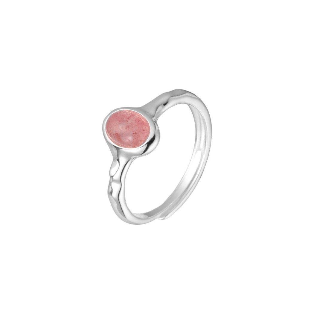Bague ajustable en argent S925 avec cristaux rose de fraise élégants