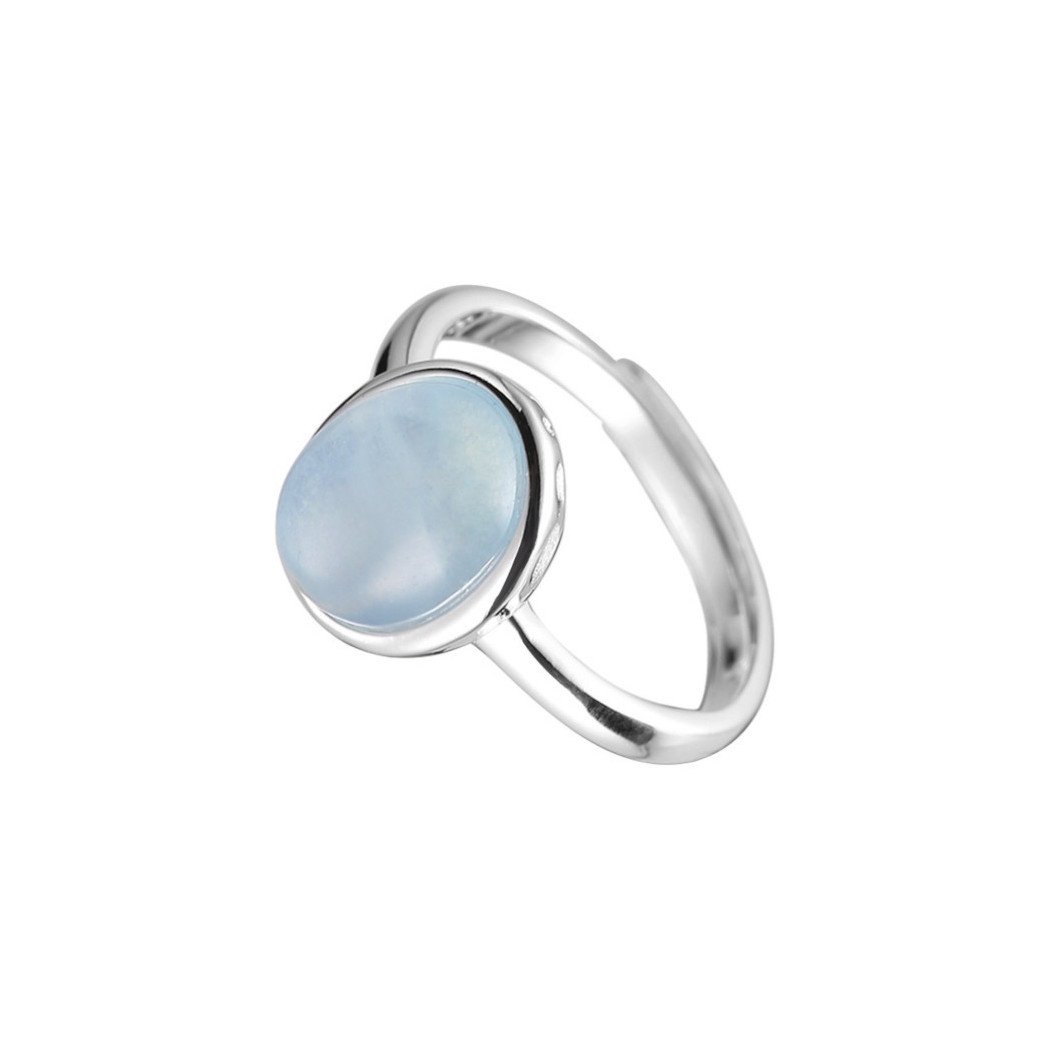 Bague ajustable en argent sterling S925 avec aigue-marine ovale