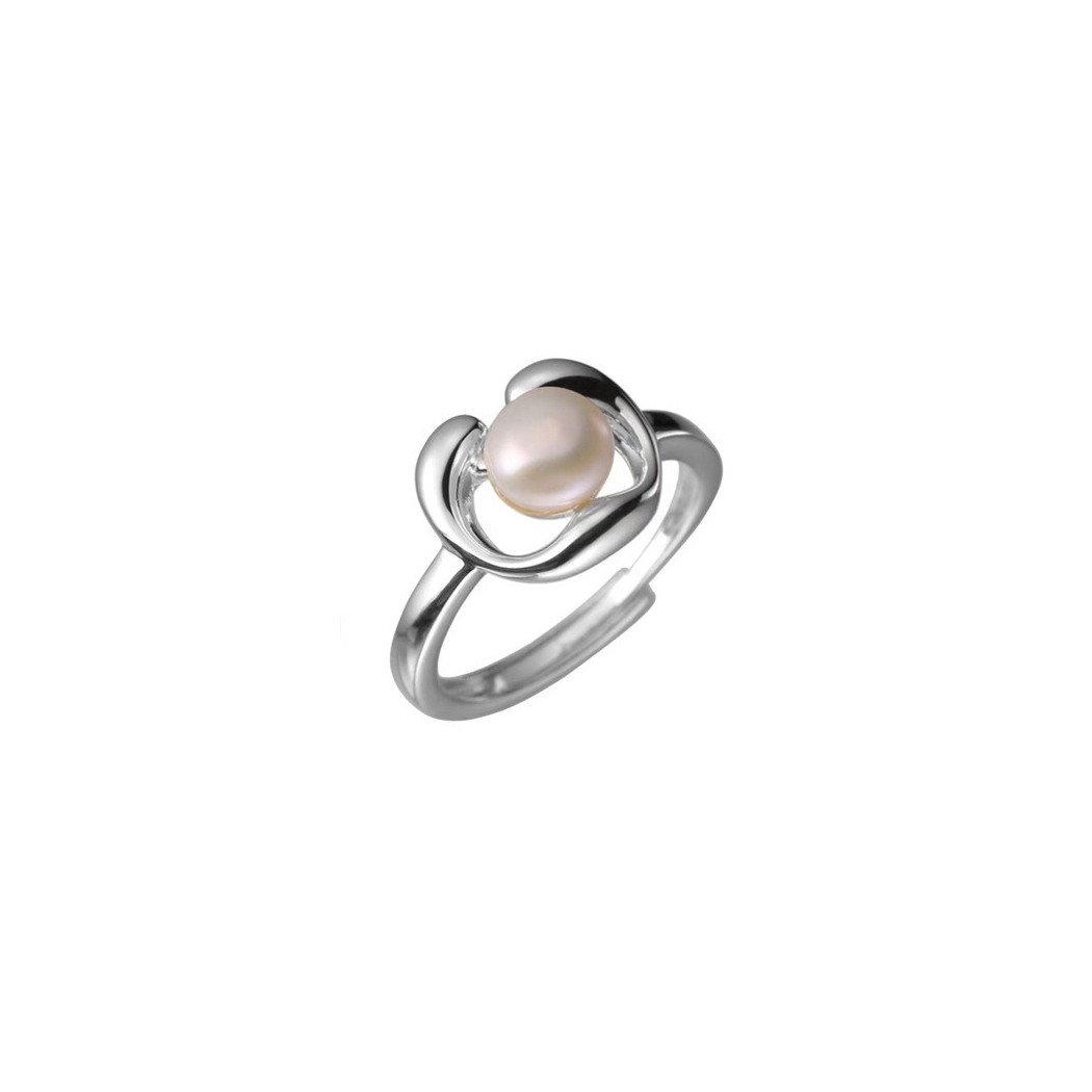 Bague incrustée de perles d'eau ajustable en argent sterling S925 vue de face
