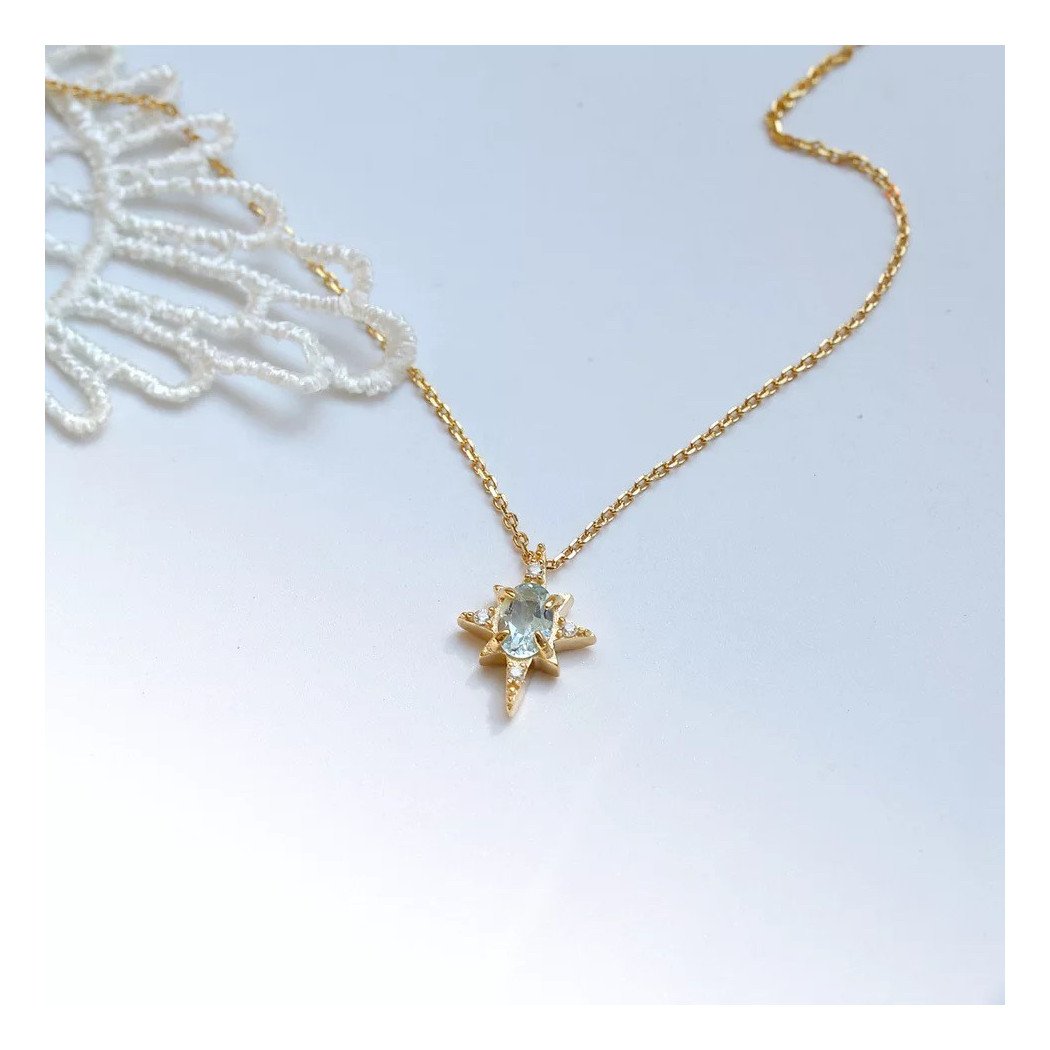 Collier Femme Argent 925 avec Pendentif Ovale en Zircon Bleu Ciel