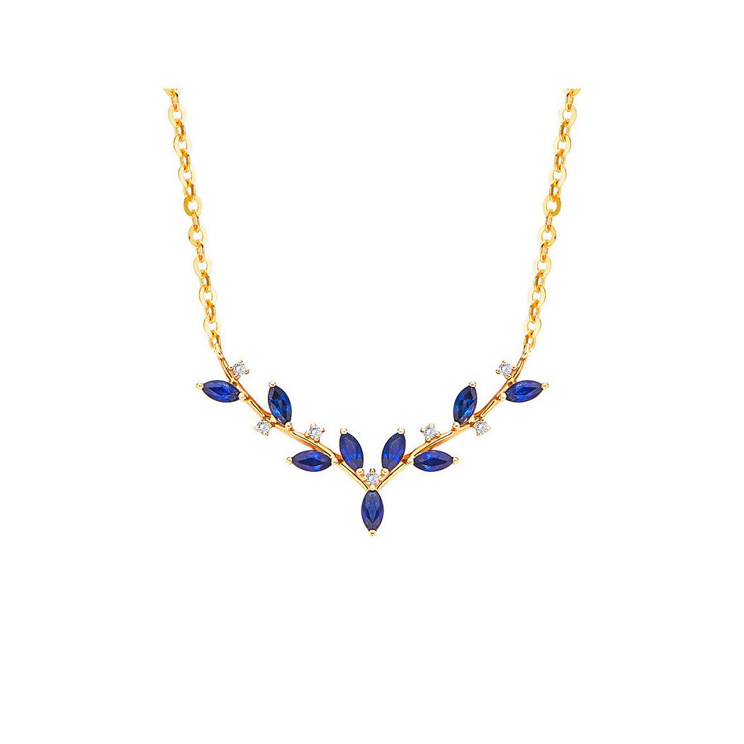 Collier Femme en Argent 925 avec Feuilles de Saphir