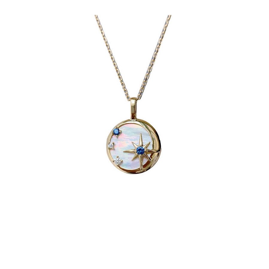 Collier argent étoile du Nord avec pendentif en nacre naturelle | Collier en argent sterling 925 plaqué or
