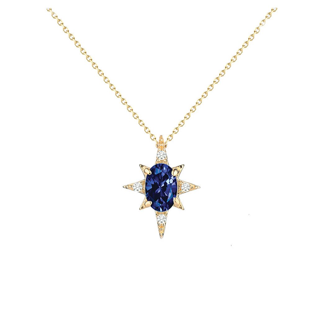 Collier Femme Argent 925 Étoile Dorée et Zircon Bleu