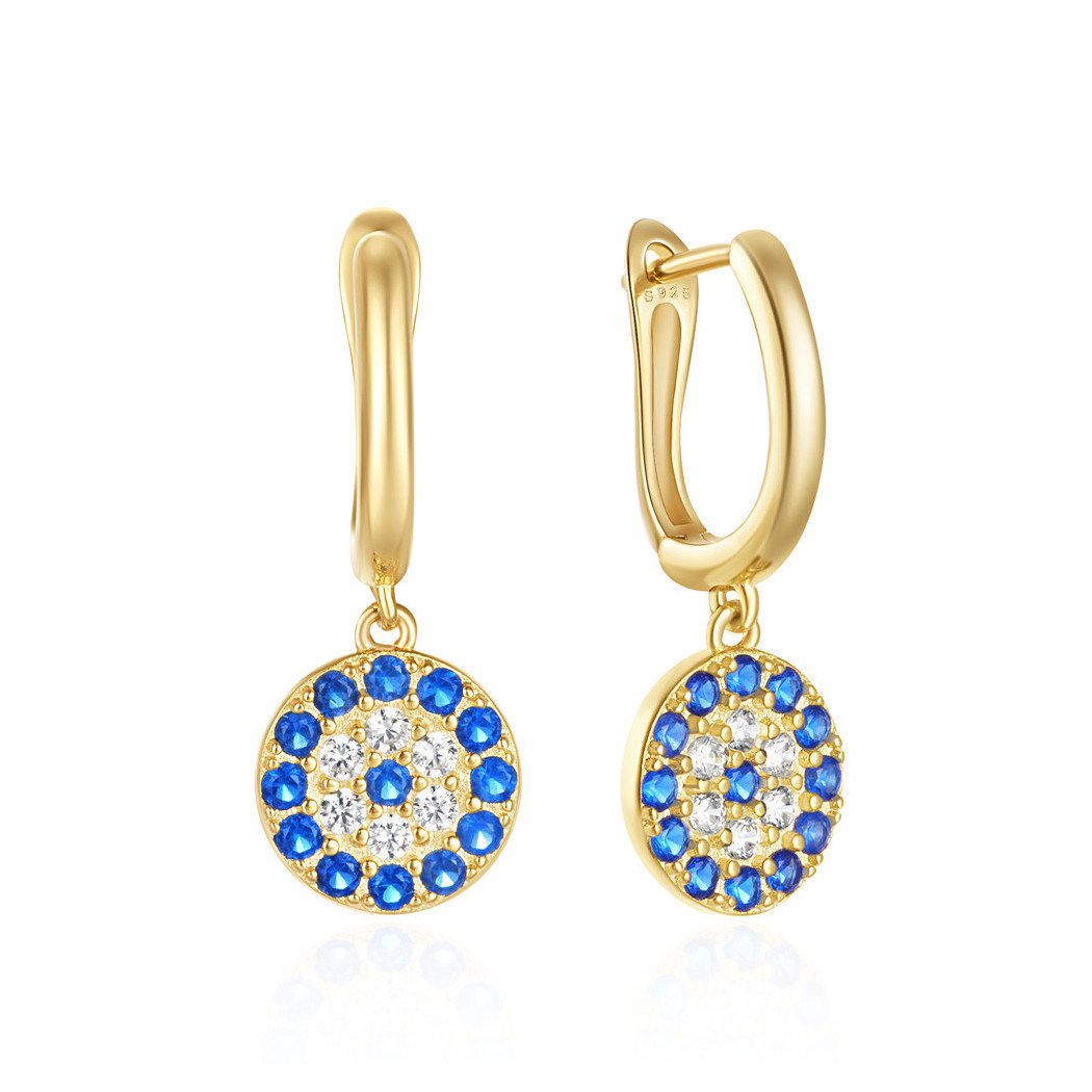Boucles d'Oreilles Créoles Éclat Bleu et Zircon - Argent Sterling S925 Plaqué Or 18k