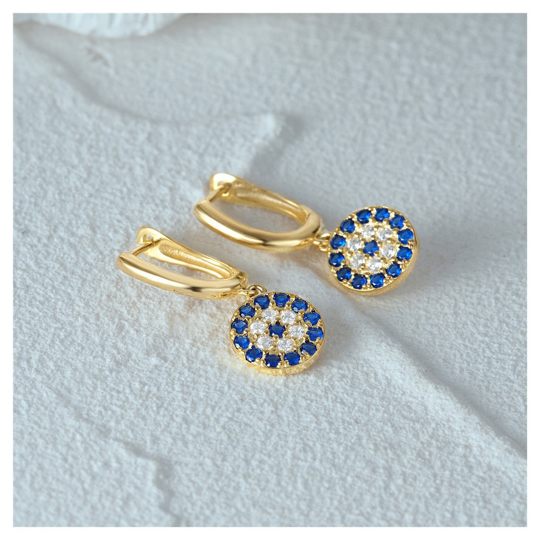 Boucles d'Oreilles Créoles Éclat Bleu et Zircon - Argent Sterling S925 Plaqué Or 18k