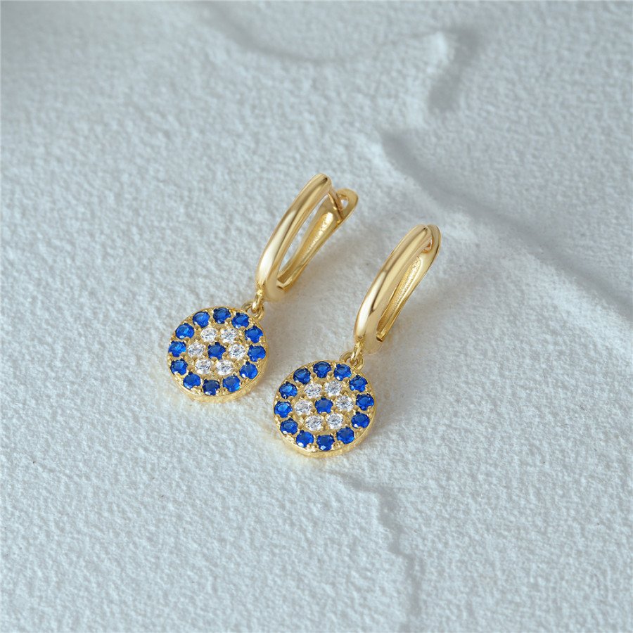 Boucles d'Oreilles Créoles Éclat Bleu et Zircon - Argent Sterling S925 Plaqué Or 18k
