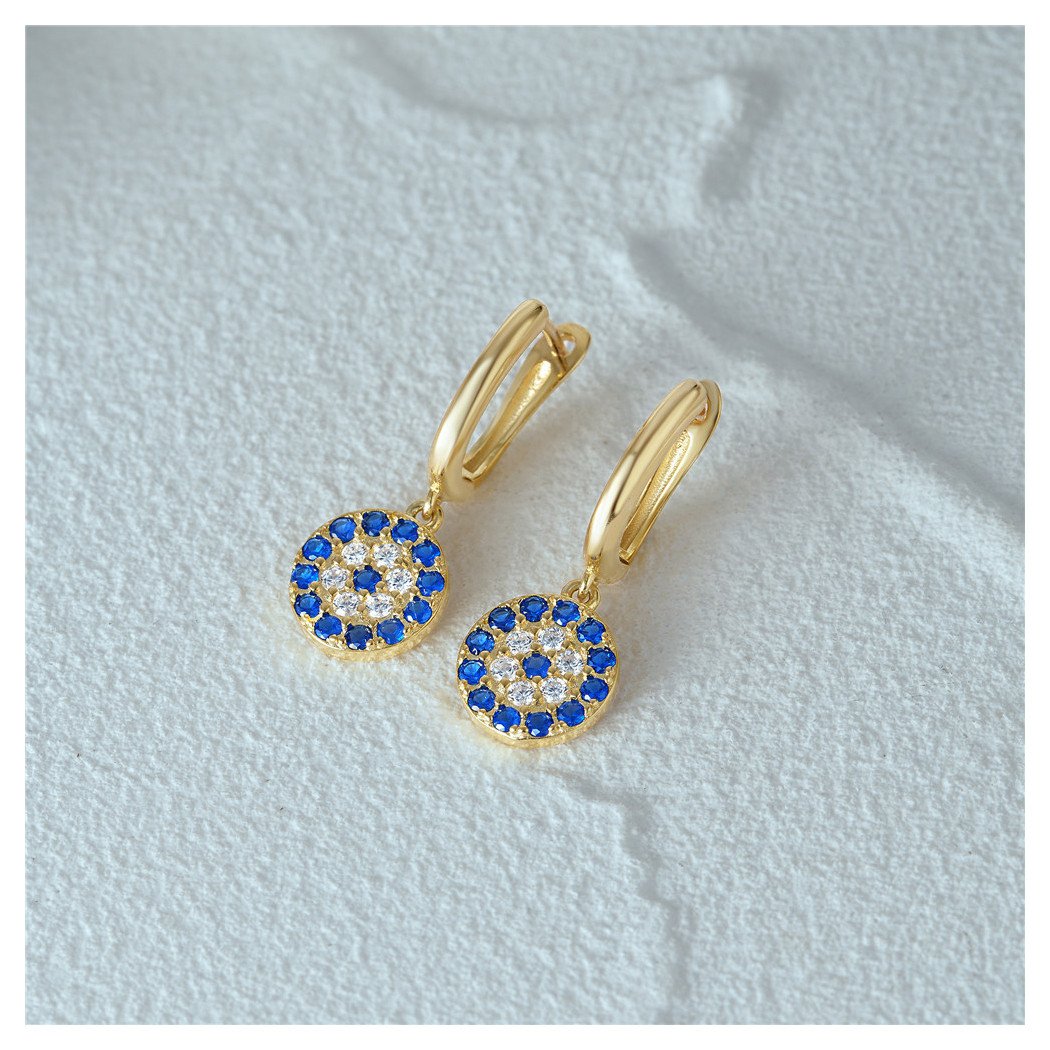 Boucles d'Oreilles Créoles Éclat Bleu et Zircon - Argent Sterling S925 Plaqué Or 18k