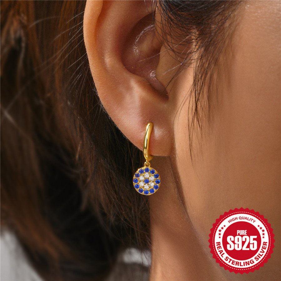 Boucles d'Oreilles Créoles Éclat Bleu et Zircon - Argent Sterling S925 Plaqué Or 18k