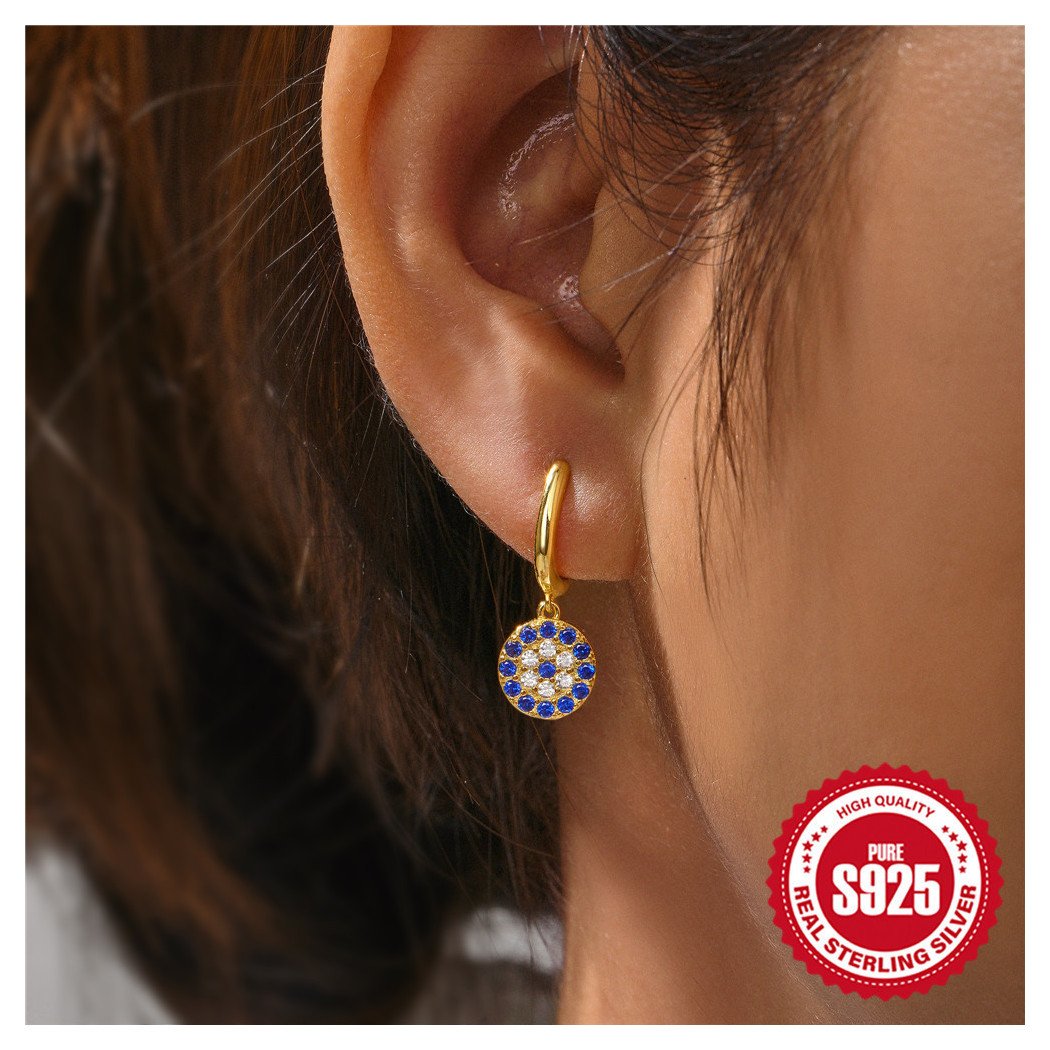 Boucles d'Oreilles Créoles Éclat Bleu et Zircon - Argent Sterling S925 Plaqué Or 18k