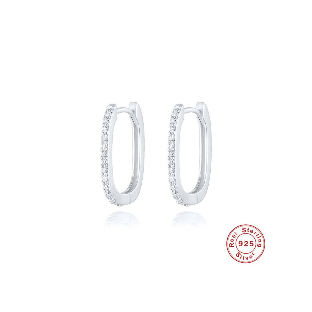 Boucles d'oreilles Argenté créoles rectangulaires serties de zircons | Boucles d'Oreilles en argent sterling S925