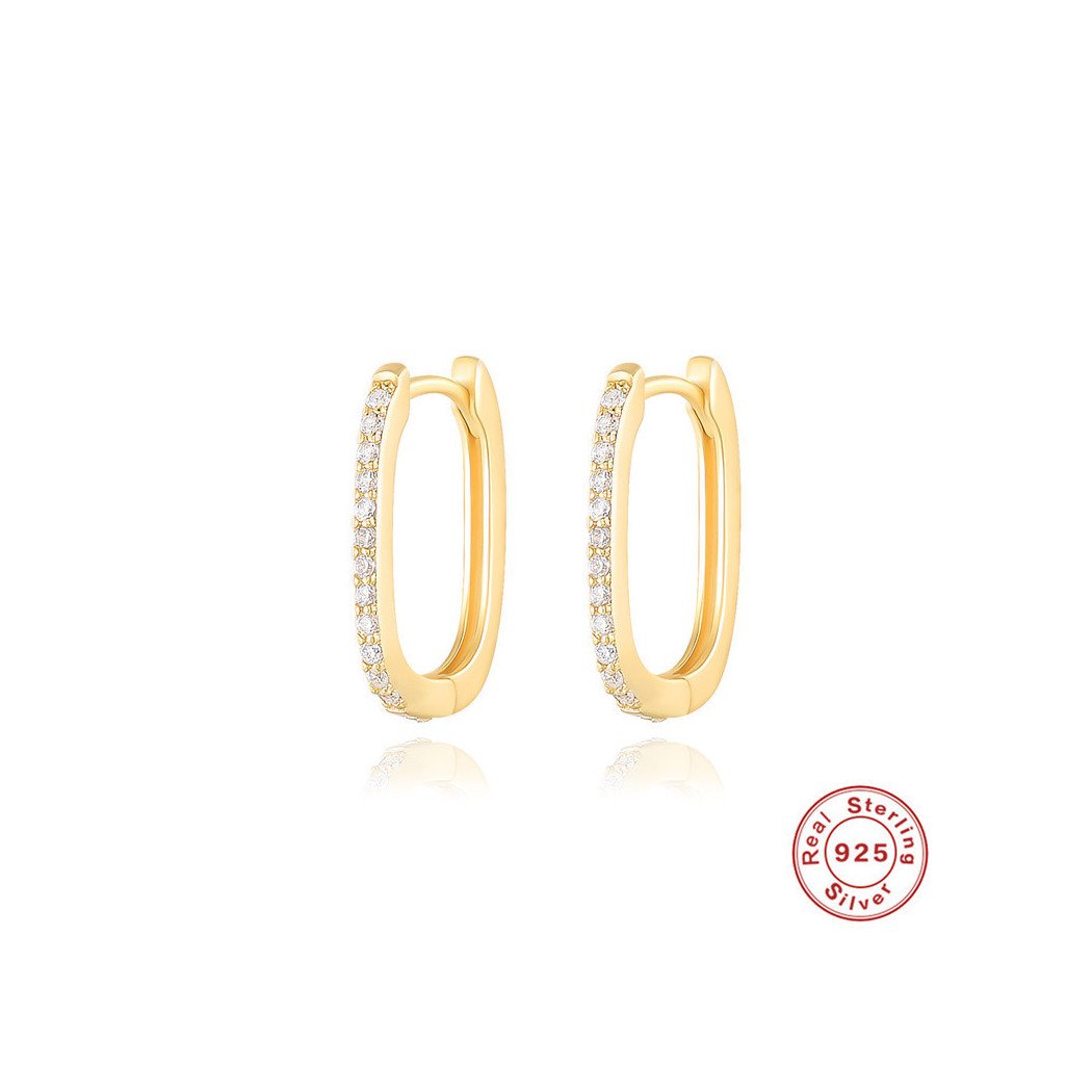 Boucles d’oreilles créoles rectangulaires en argent sterling 925 plaqué or 18K serties de zircons
