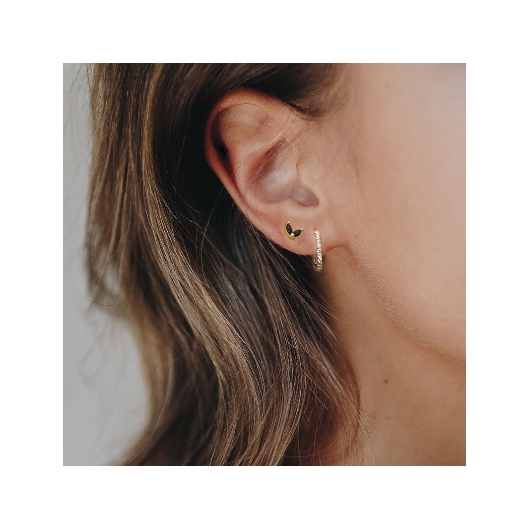 Boucles d’oreilles créoles rectangulaires en argent sterling 925 plaqué or 18K serties de zircons