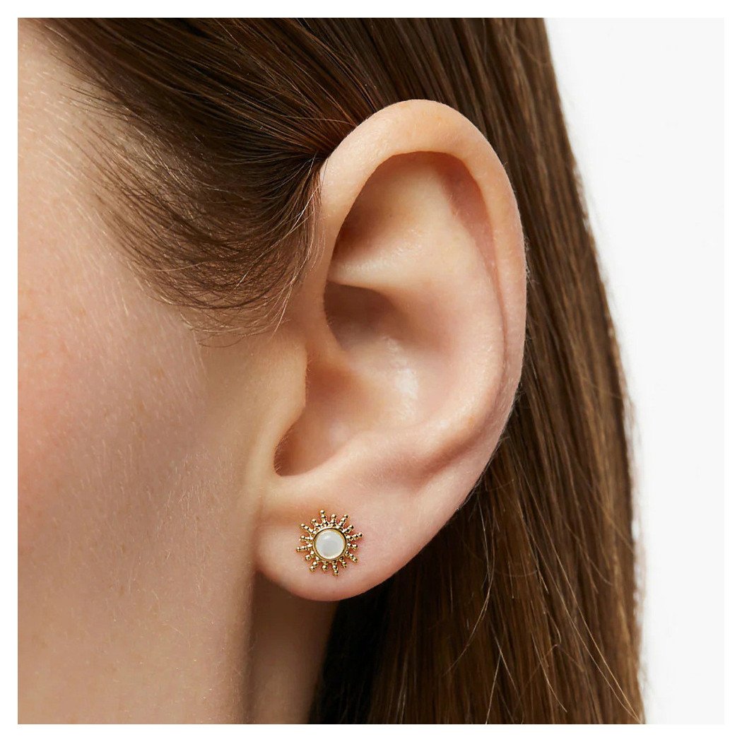 Boucles d'oreilles motif soleil en argent S925 plaqué or 18k avec pierre de lune naturelle