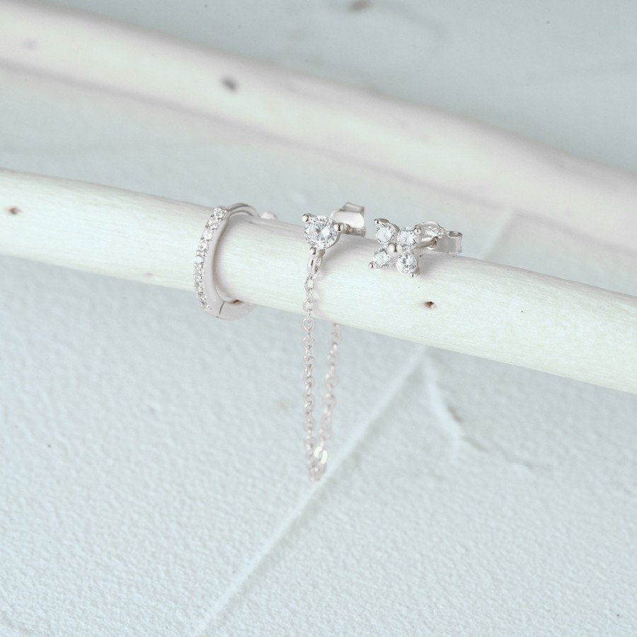 Ensemble Boucles d'Oreilles Argenté - Trio Élégant avec Zircons en Argent S925
