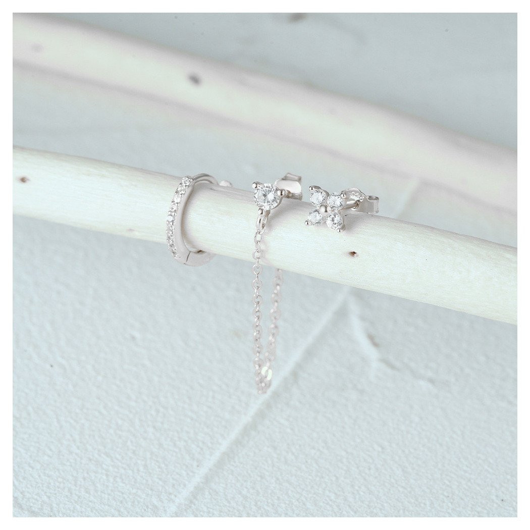 Ensemble Boucles d'Oreilles Argenté - Trio Élégant avec Zircons en Argent S925
