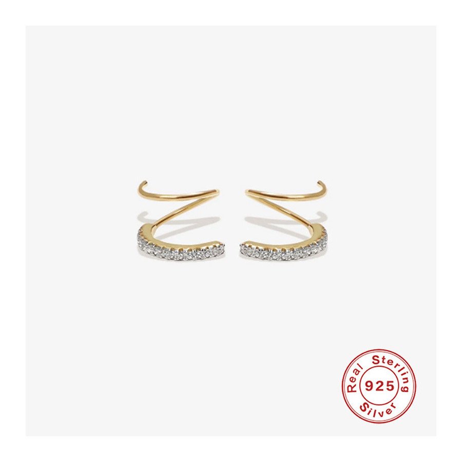 Boucles D'Oreilles Anneaux Ouverts Doré - Zircons et Argent S925 Plaqué Or 18k