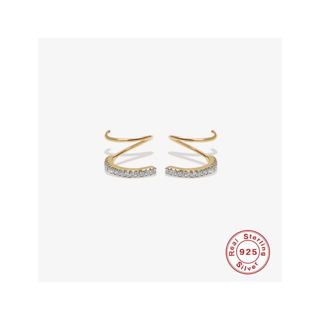 Boucles D'Oreilles Anneaux Ouverts Doré - Zircons et Argent S925 Plaqué Or 18k