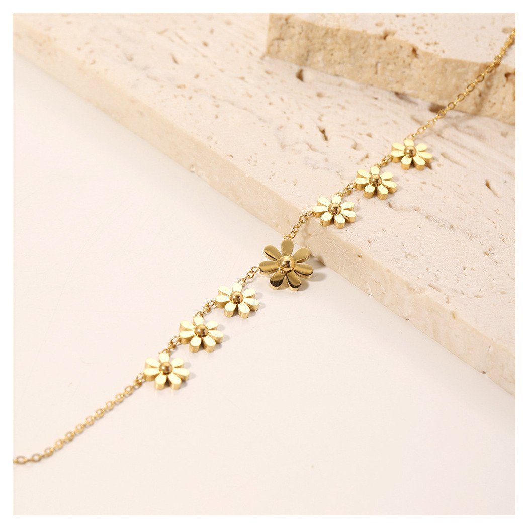 Bracelet Fleur d'Or en acier inoxydable plaqué or 18K, bijou tendance pour femme